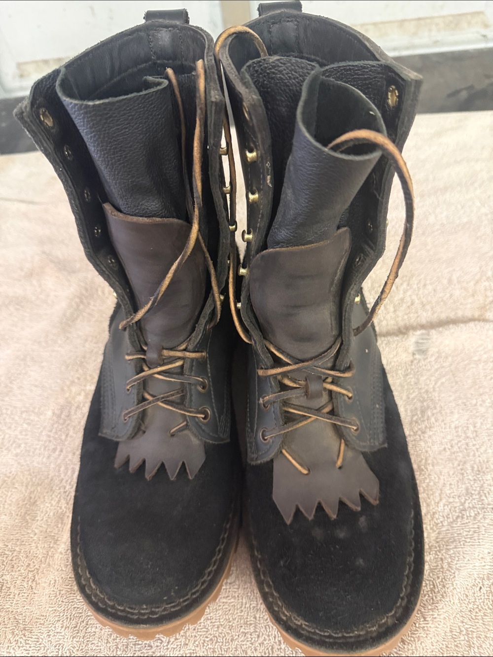 Men's Two-Tone Black and Brown Lace-Up Work Boots